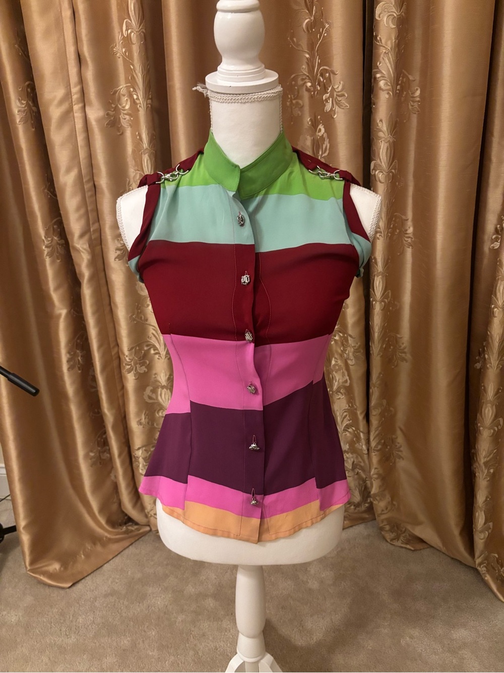 Versace Multicolor Striped Sleeveless Button-Front Top
